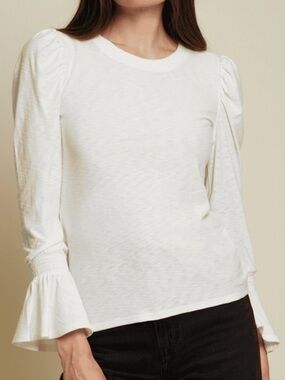 Nation LTD Penny Long Sleeve Tee Pima Cotton Cream Size Medium